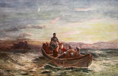 The escape of Mary Queen of Scots from Loch Leven Castle, illustration from 